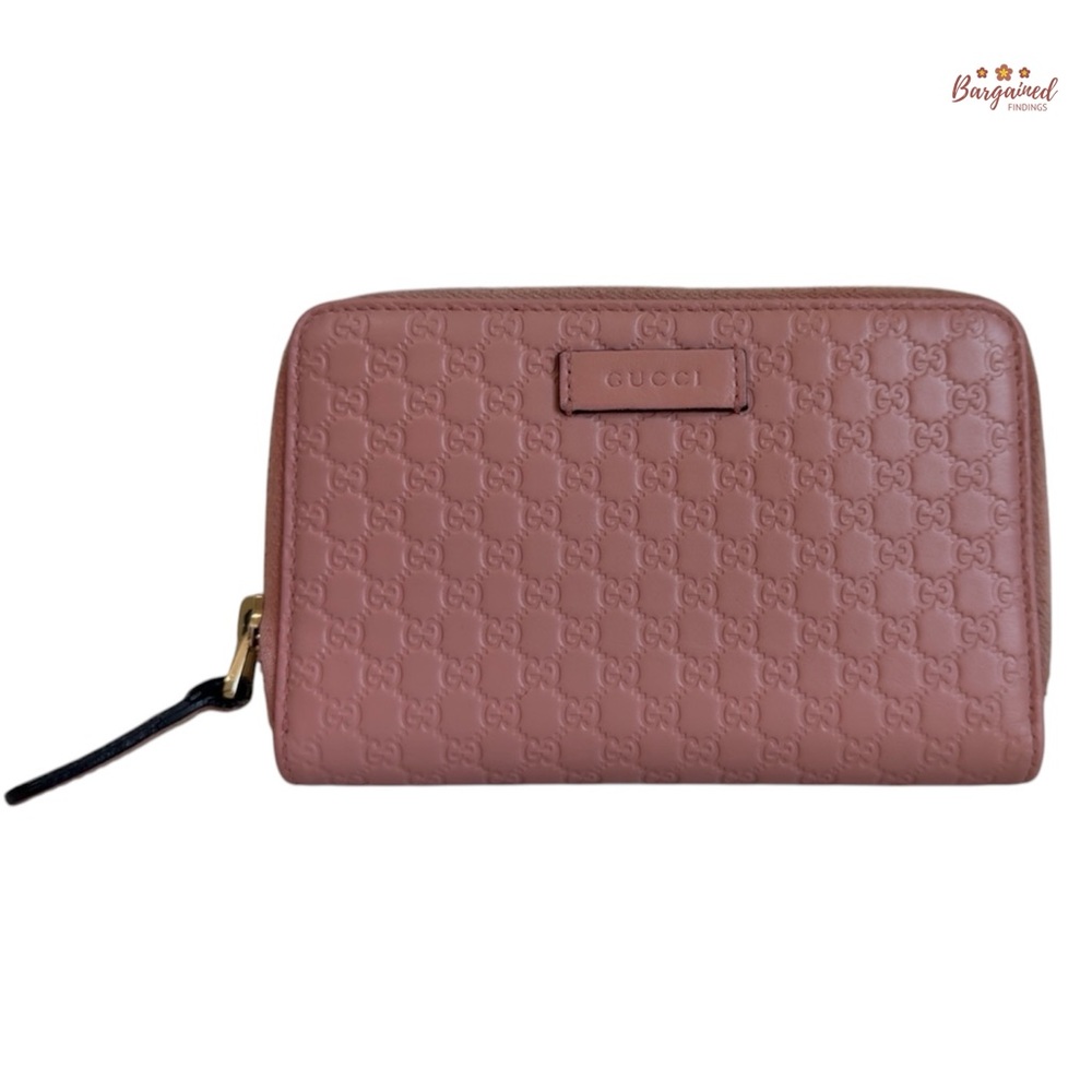 Authentic GUCCI Pink Micro-Guccissima Embossed Leather Compact Zippy Wallet